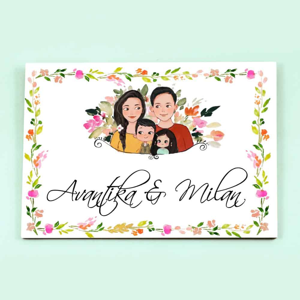 Handpainted Customized Name Plate - Family of 4 Name Plate