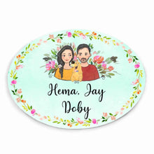 Load image into Gallery viewer, Handpainted Customized Name plate - Couple with Pet Dog Name Plate - rangreli
