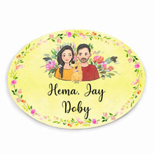 Load image into Gallery viewer, Handpainted Customized Name plate - Couple with Pet Dog Name Plate - rangreli
