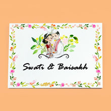 Load image into Gallery viewer, Handpainted Customized Name plate - Bangali Couple with Pet Name Plate - rangreli

