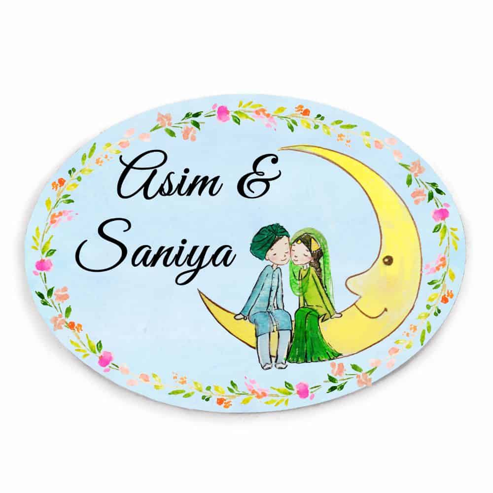 Handpainted Customized Name plate - Chand Couple Name Plate - rangreli