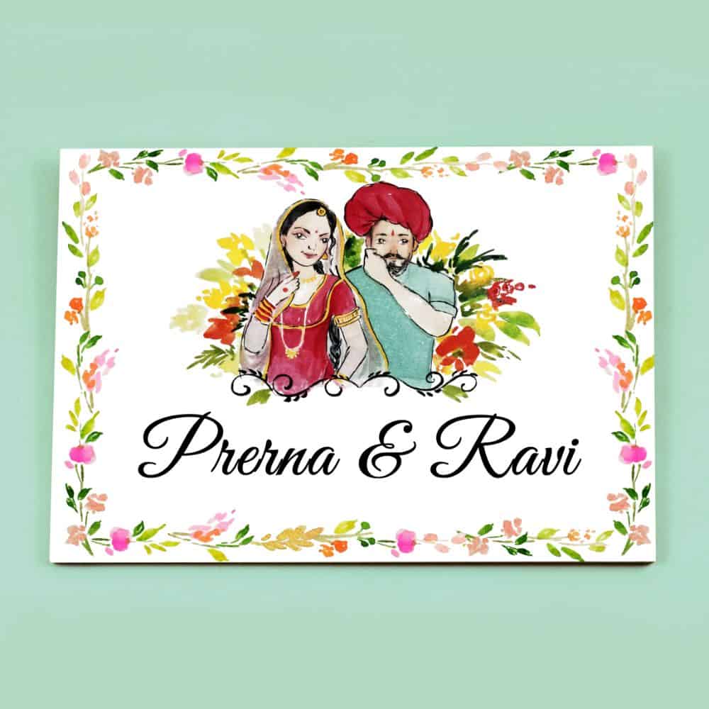 Handpainted Customized Name Plate - Rajasthani Couple Name Plate - rangreli