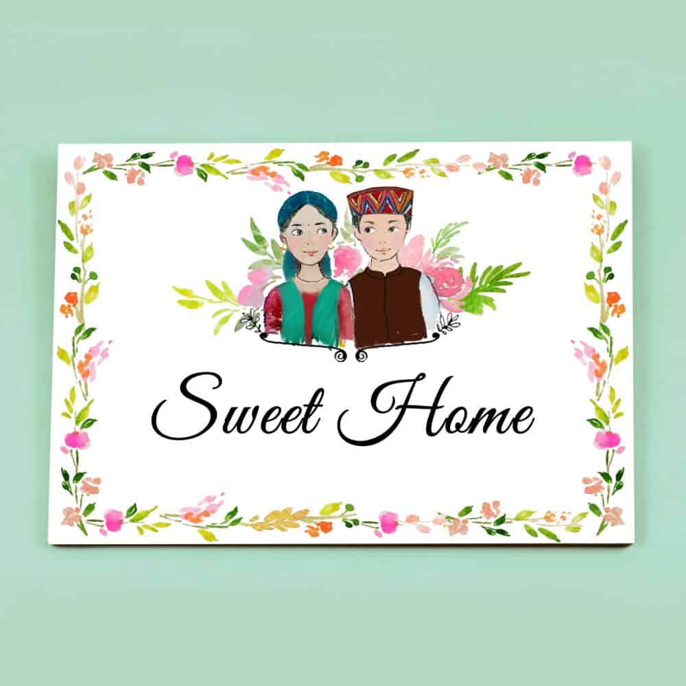 Handpainted Customized Name Plate - Garwali Couple Name Plate - rangreli