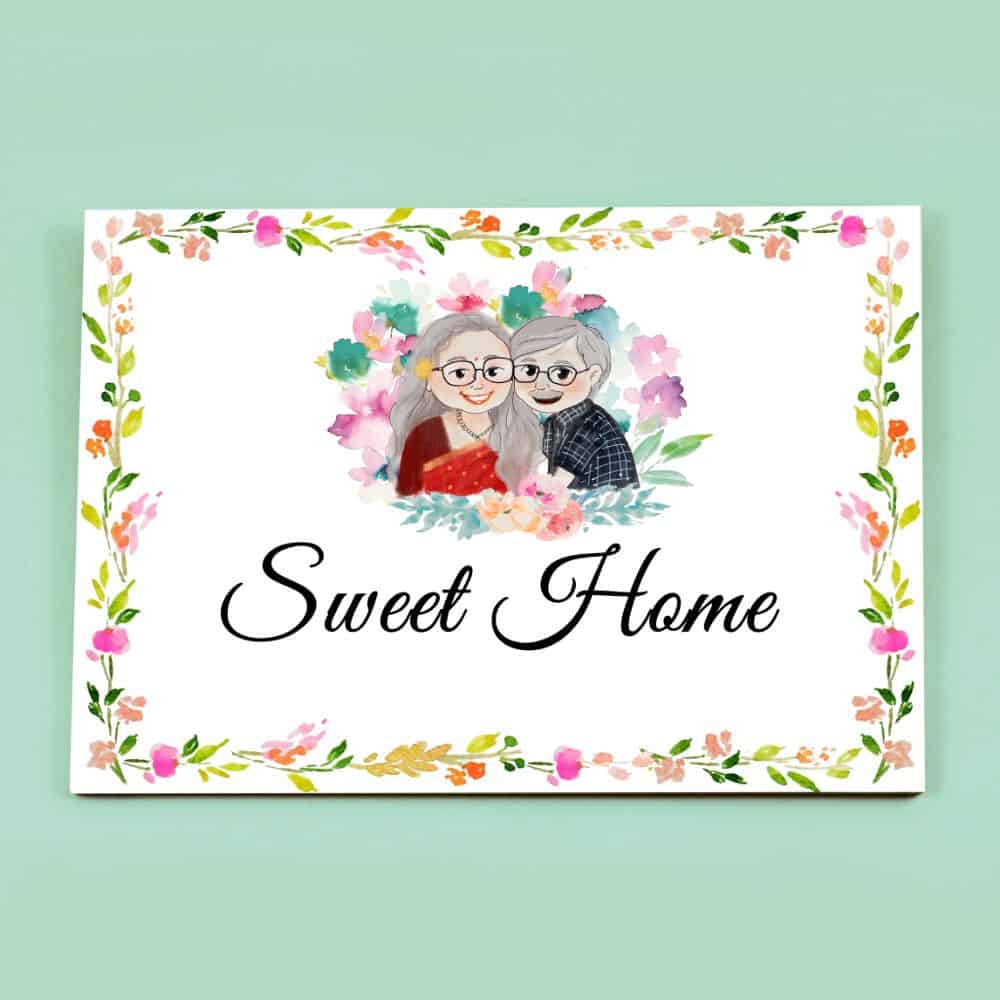 Handpainted Customized Name Plate - Old Couple Name Plate - rangreli