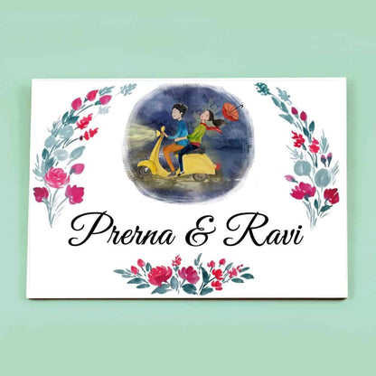 Handpainted Customized Name Plate - Scooter Couple Name Plate - rangreli