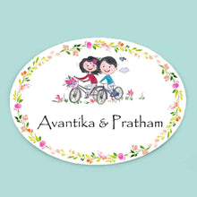 Load image into Gallery viewer, Handpainted Customized Name Plate - Couple on cycle Name Plate - rangreli
