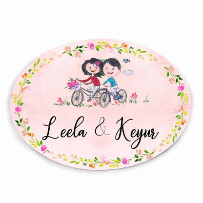 Handpainted Customized Name Plate - Couple on cycle Name Plate - rangreli