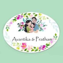 Load image into Gallery viewer, Handpainted Customized Name Plate -  Couple and kid Name Plate - rangreli
