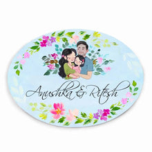 Load image into Gallery viewer, Handpainted Customized Name Plate -  Couple and kid Name Plate - rangreli
