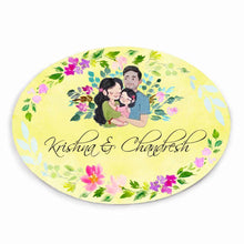 Load image into Gallery viewer, Handpainted Customized Name Plate -  Couple and kid Name Plate - rangreli
