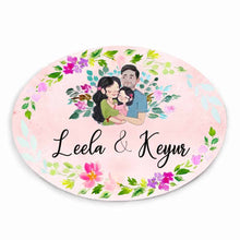 Load image into Gallery viewer, Handpainted Customized Name Plate -  Couple and kid Name Plate - rangreli
