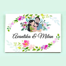 Load image into Gallery viewer, Handpainted Customized Name Plate -  Couple and kid Name Plate - rangreli
