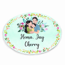 Load image into Gallery viewer, Handpainted Customized Name plate -Couple with Baby Boy Name Plate - rangreli
