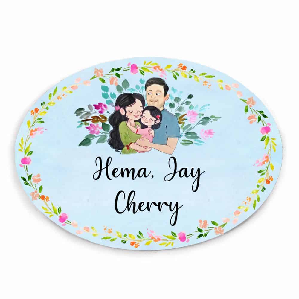 Handpainted Customized Name Plate -  Couple and kid Name Plate - rangreli