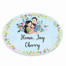 Load image into Gallery viewer, Handpainted Customized Name Plate -  Couple and kid Name Plate - rangreli
