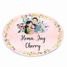 Load image into Gallery viewer, Handpainted Customized Name Plate -  Couple and kid Name Plate - rangreli
