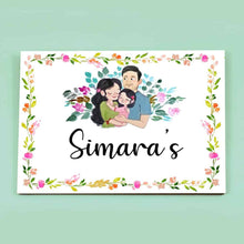 Load image into Gallery viewer, Handpainted Customized Name Plate -  Couple and kid Name Plate - rangreli
