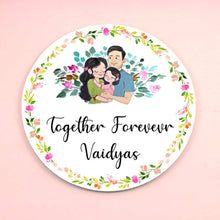 Load image into Gallery viewer, Handpainted Customized Name Plate -  Couple and kid Name Plate - rangreli
