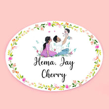 Load image into Gallery viewer, Handpainted Customized Name Plate - Family of 3 playing - rangreli
