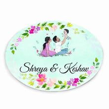 Load image into Gallery viewer, Handpainted Customized Name Plate - Family of 3 playing - rangreli
