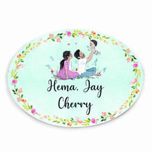 Load image into Gallery viewer, Handpainted Customized Name Plate - Family of 3 playing - rangreli
