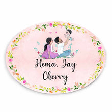Load image into Gallery viewer, Handpainted Customized Name Plate - Family of 3 playing - rangreli
