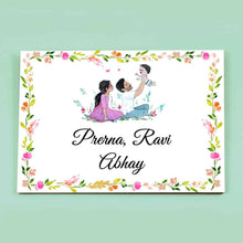 Load image into Gallery viewer, Handpainted Customized Name Plate - Family of 3 playing - rangreli
