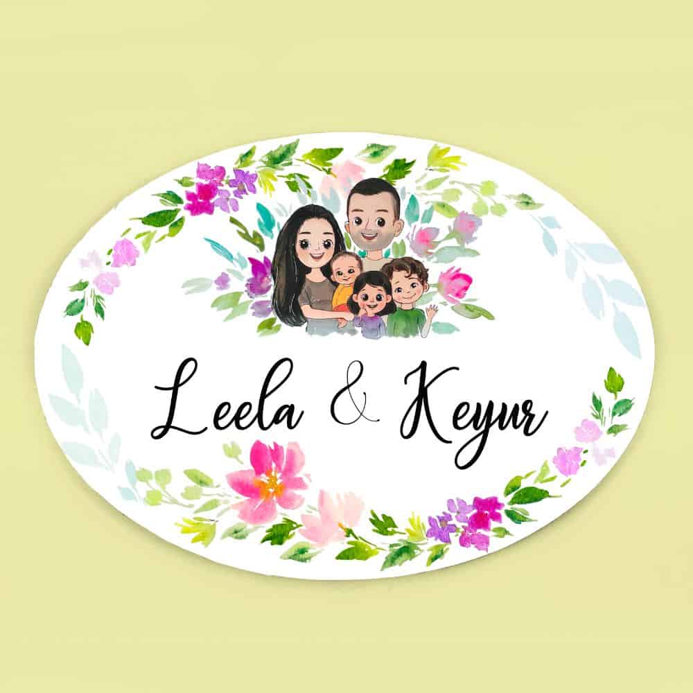 Handpainted Customized Name Plate - Family of 5