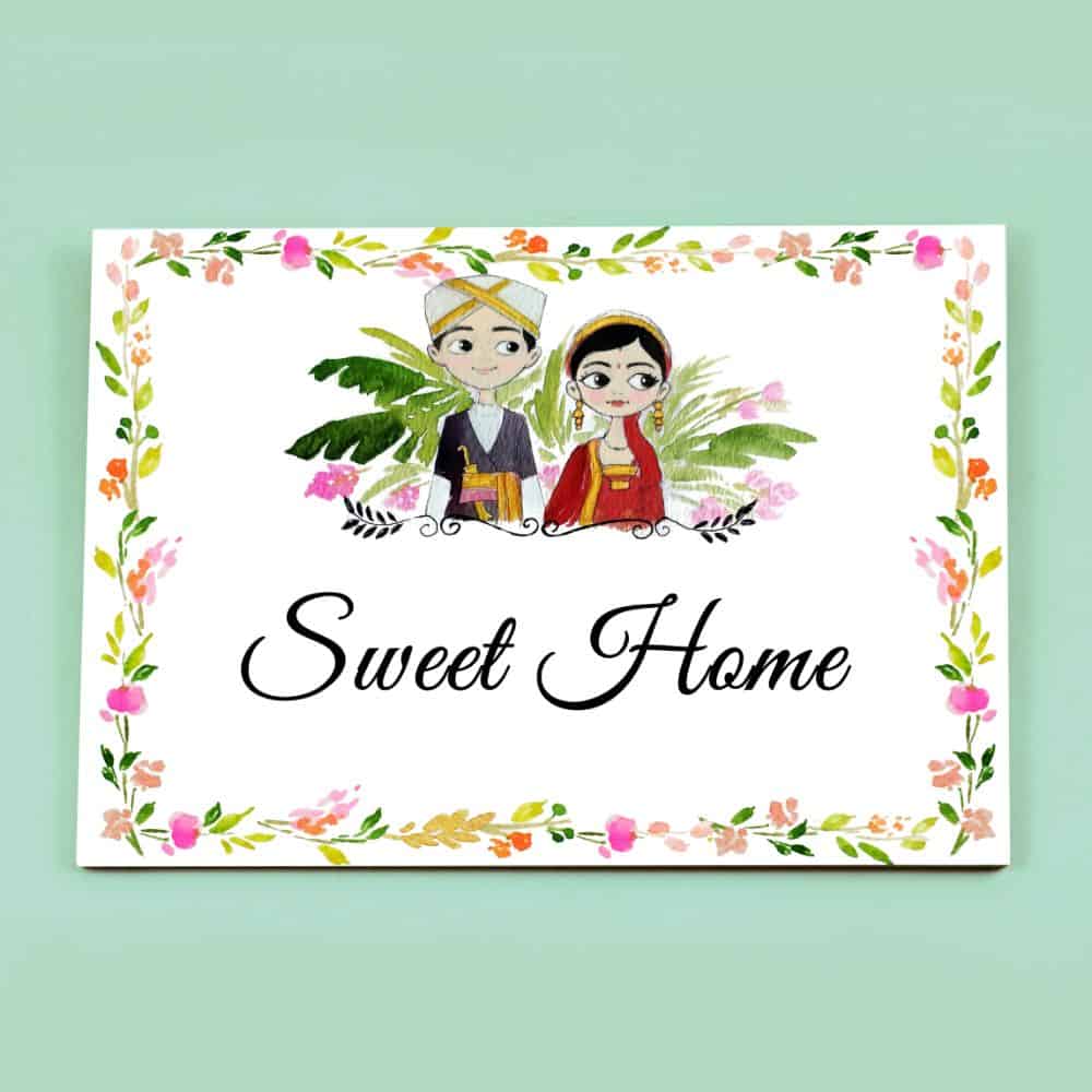 Handpainted Customized Name Plate - Coorg Couple Name Plate - rangreli