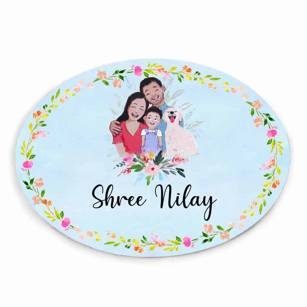 Handpainted Customized Name Plate - Family Name Plate with pet - rangreli