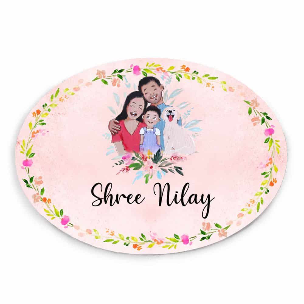 Handpainted Customized Name Plate - Family Name Plate with pet