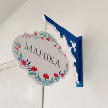 Load image into Gallery viewer, Handpainted Hanging Name plate - Navy Victorian Red Flowers - rangreli
