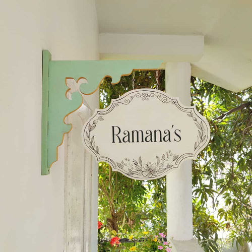 Handpainted Hanging Name plate - Mint Green Victorian Ivory - rangreli