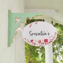 Load image into Gallery viewer, Handpainted Hanging Name plate - Mint Green Oval White Red Flowers
