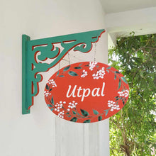 Load image into Gallery viewer, Handpainted Hanging Name plate - Green Red Oval White Flowers - rangreli
