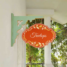 Load image into Gallery viewer, Handpainted Hanging Name plate - Mint Green Victorian Red Yellow Flowers - rangreli
