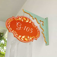 Load image into Gallery viewer, Handpainted Hanging Name plate - Mint Green Victorian Red Yellow Flowers - rangreli
