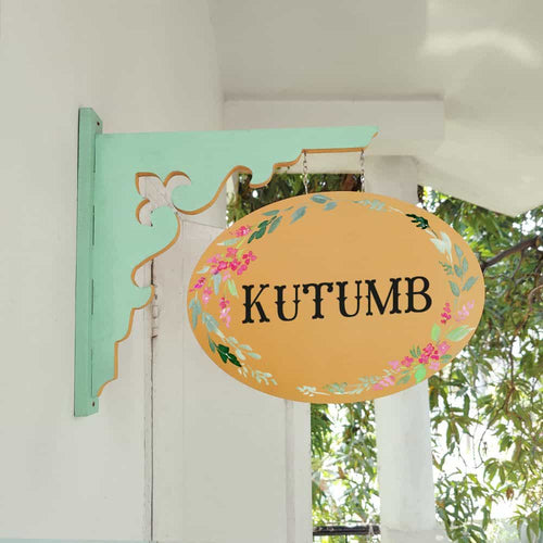 Handpainted Hanging Name plate - Mint Green Oval Yellow - rangreli