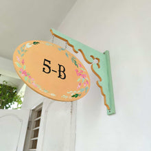 Load image into Gallery viewer, Handpainted Hanging Name plate - Mint Green Oval Yellow
