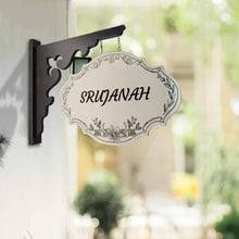 Load image into Gallery viewer, Handpainted Hanging Name plate - Ivory Victorian with Graphite Black Bracket
