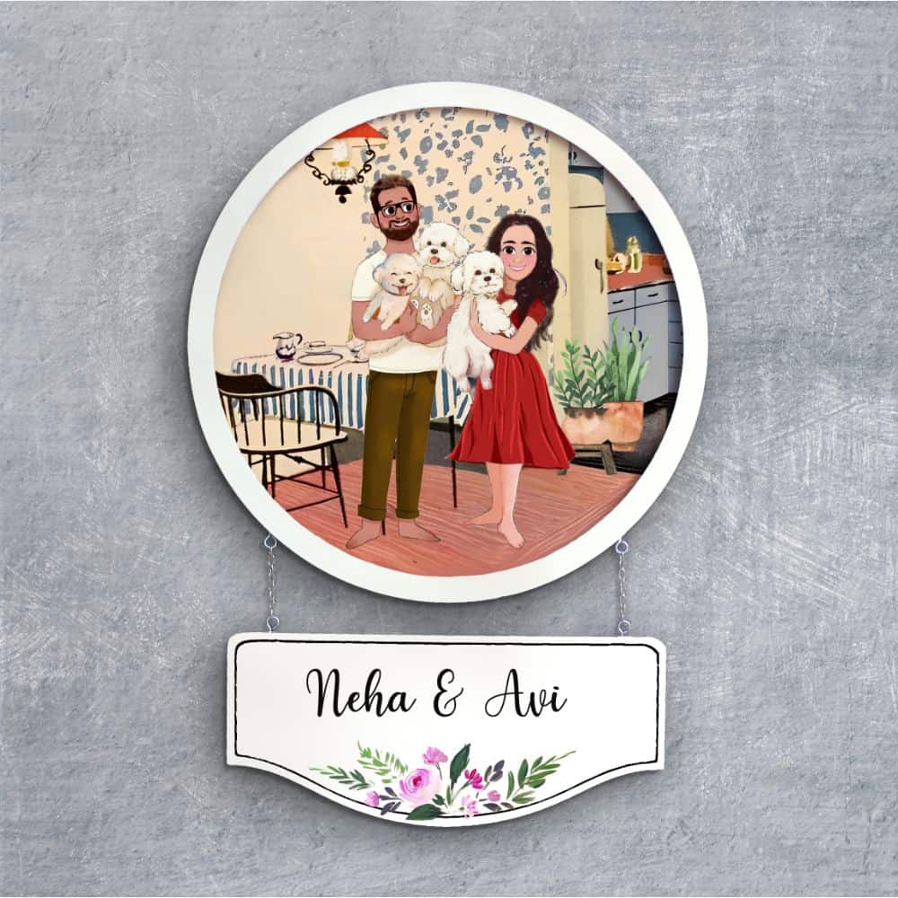 Handpainted Personalized Character Nameplate with pets- Full frame