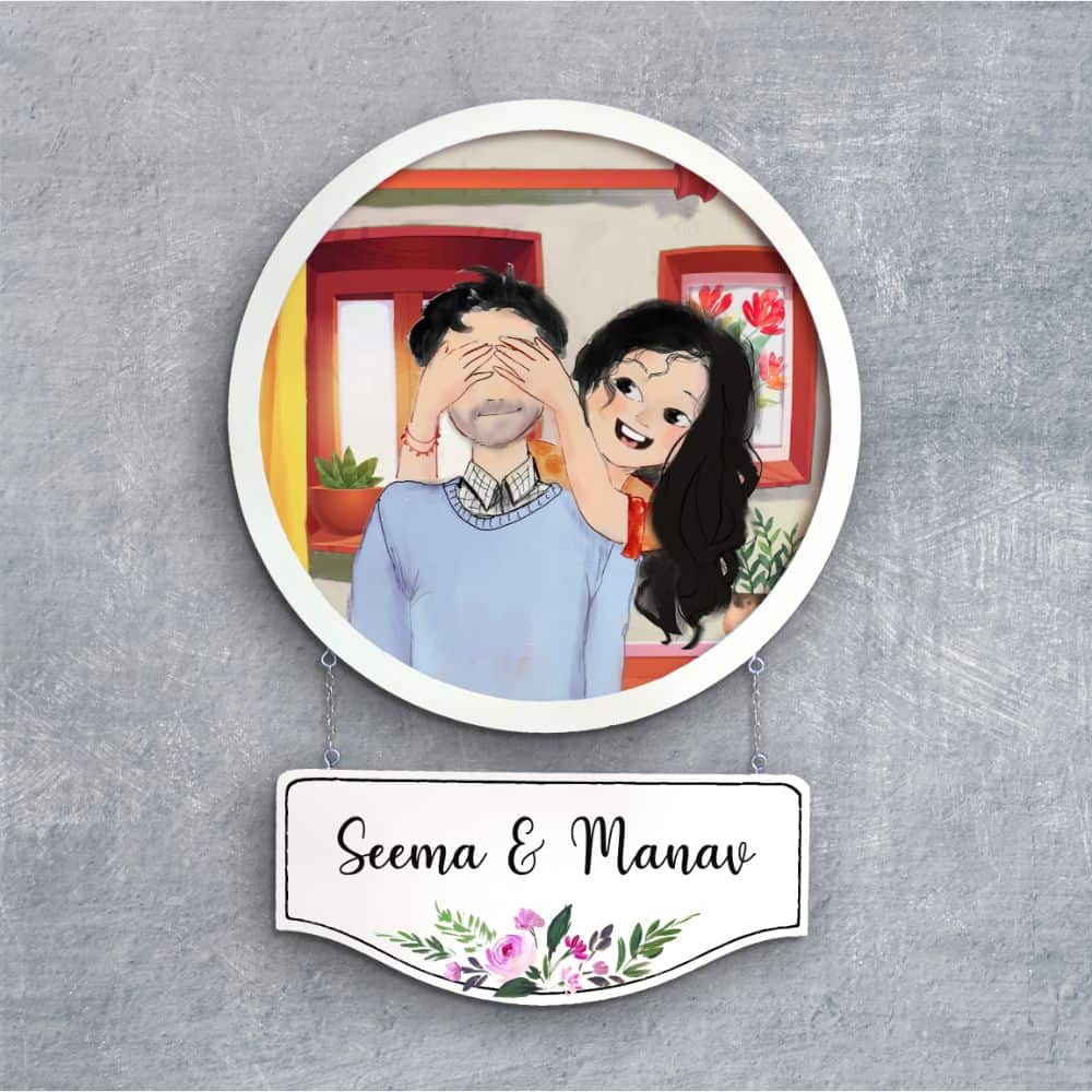 Handpainted Personalized Character Couple Nameplate - Full frame