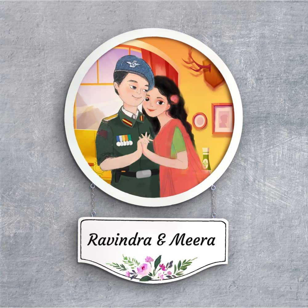 Handpainted Personalized Character Army Couple Nameplate - Full frame - rangreli