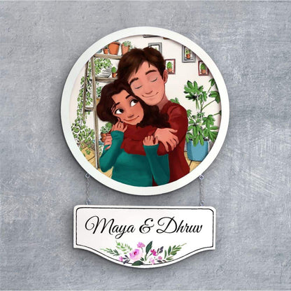 Handpainted Personalized Character Nameplate Sweet Couple- Full frame - rangreli