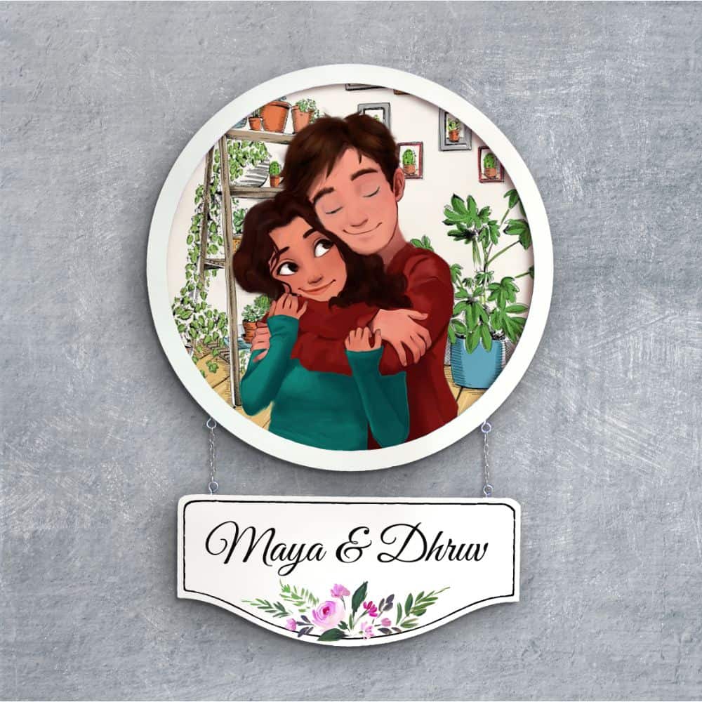 Handpainted Personalized Character Nameplate Sweet Couple- Full frame