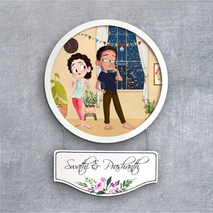 Handpainted Personalized Character Nameplate Cute Couple- Full frame - rangreli