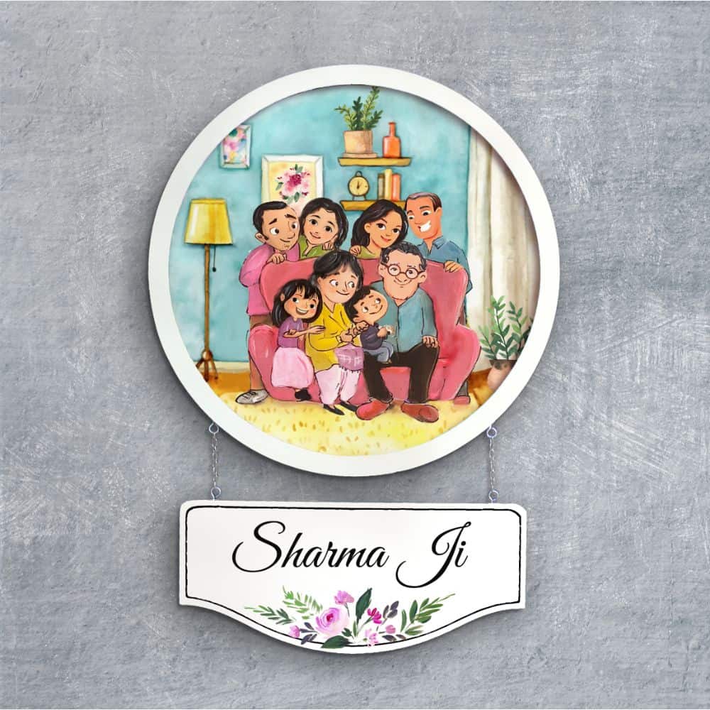 Handpainted Personalized Character Nameplate with full family- Full frame - rangreli