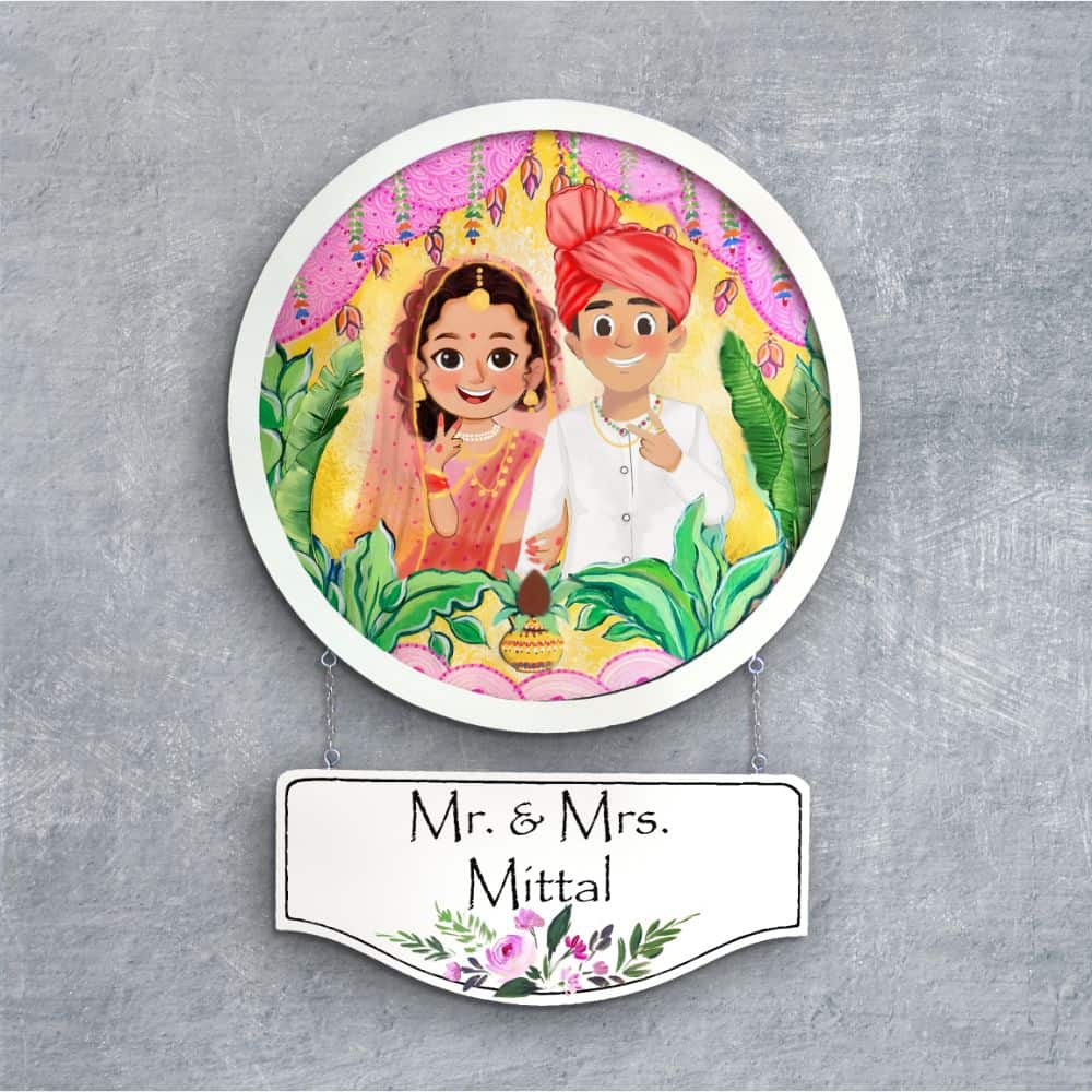 Handpainted Personalized Character Nameplate Wedding Couple- Full frame - rangreli