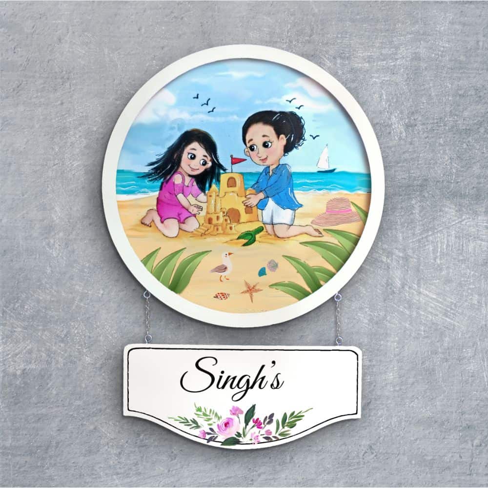 Handpainted Personalized Character Nameplate Mom & Me- Full frame