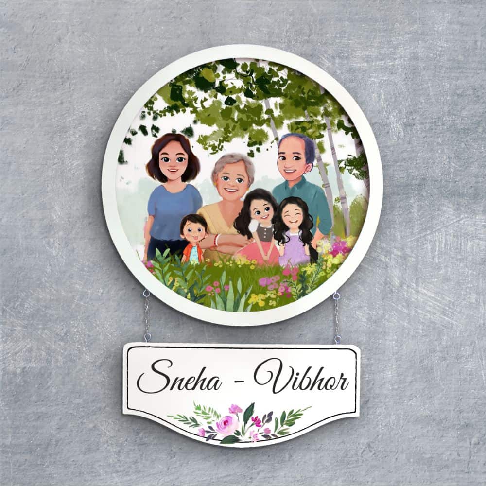 Handpainted Personalized Character Family Nameplate - Full frame